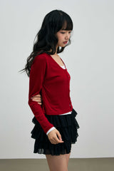 LYLA LAYERED CARDIGAN / RED-WHITE