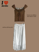 twill lace frill long skirt