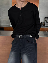 Waffle henry neck loose long sleeves(4color)