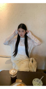 レースシースルールーズフィット長袖Tシャツ