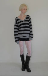 C ONE-SHOULDER STRIPED KNIT_BLACK
