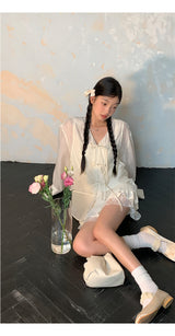 Lily frill shirring lace skirt