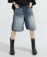 Grayish Washing Skater Half Pants