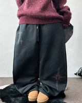 wide balloon fleece-lined hustle fire print wide long pants 🩶 3 COLOR