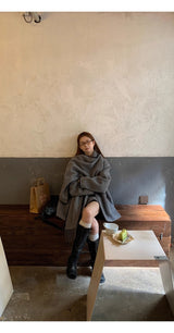 wool gray muffler cape coat