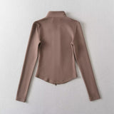 velvet line half-turtleneck zip-up slim top