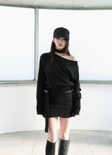 [ID] Logo Off-Shoulder Sweatshirt (Choker Set) (Black)