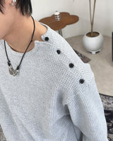 キアンワッフルボタンロングスリーブTシャツ