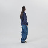 LEATHER APPLIQUE GRAPHIC HOODIE
 - NAVY