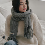 Rain Tassel Knit Muffler (Gray)