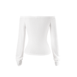 カーブボタンオフショルダーTシャツ [White]