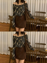 Leaf Trail Check Scarf Long Sleeve T-shirt
