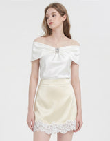 [PRE- FALL] Lumi Lace Satin A-Line Mini Skirt Soft Butter