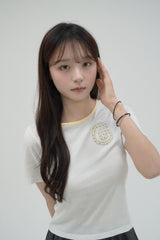 スパイラルアップリケスリムTシャツ [ホワイト/イエロー]