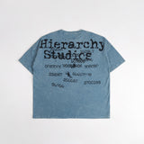 HIERARCHY STUDIOS TYPEWRITER - ウォッシュドブルータイプライターロゴワイドTシャツ