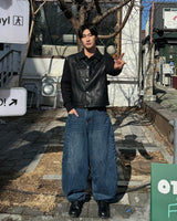 Round denim pants