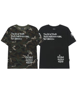 ヴィンテージクラックドタイポグラフィーレギュラーフィットTシャツ - ブラック