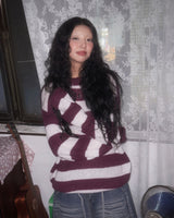 (3color) Alpaca Border Loose-Fit Long Knit