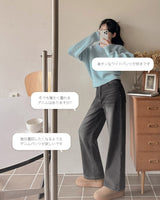 フリースワイドデニムパンツ
