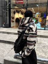 wool jacquard hooded jumper jacket