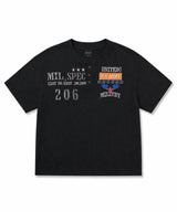 ミリタリーエンブレムヘンリーネッククロップドTシャツ - ブラック
