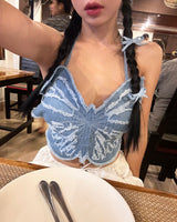 Butterfly Denim Backless Tube Top