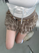 Beige Flower Frill Skirt&Pants