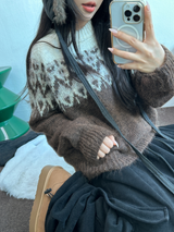 ウール🧸 アンゴラスノーフラワーロウンフニット❤🤎🩵💙4カラー