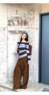 wool mohair stripe off-shoulder long-sleeved knitwear
