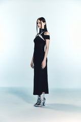 Mesh Cross Point Mermaid Dress Long (black) 