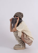 STRIPE SHIRRING LOOSE BEANIE