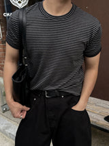 ダンブルストライプマッスルフィットショートスリーブTシャツ
