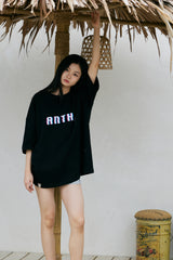ピクセルピン二ット1/2ボックスtシャツ