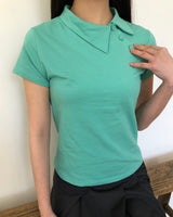 バティンピケアシンメトリーポイントショートスリーブTシャツ