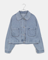 Mizen collar pocket washed denim jacket