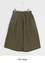 [unisex] チビ ダブルニー ワイド コットン バンディング パンツ