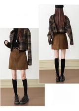 Brown Suede-Touch A-Line Pocket Skirt
