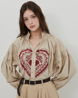 HEART PRINT VOLUME SHIRT [BEIGE]