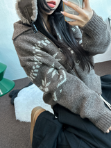 スノーフラワーカラーノルディックツーウェイジッパーニットジップアップ❤🖤🤎🩶🤍5カラー