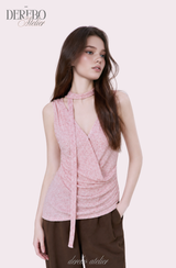 Indie pink choker V-neck wrap sleeveless t-shirt