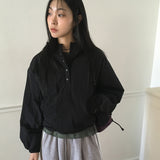 Comil ハーフボタンパッド入りフード付きアノラックスウェットシャツ