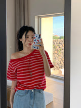 [MADE] Spool Stripe Unbalanced Off-Shoulder T-Shirt