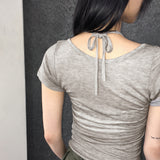 タッシュホルターノースリーブレイヤードシースルー半袖Tシャツ