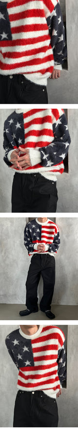 [F/W] アメリカンフラグヘアラウンドネックニット(2color)