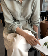 Voile Silky Drape String Blouse / 5 colors