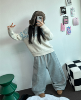 STRING/FLEECE❤SIDE PINTUCK BALLOON LONG PANTS WIDE🤍🩶🖤3COLOR