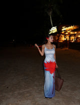 フラワースリムマキシロングドレス