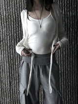 slub crop strap knit cardigan (4color)