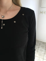 エンドUネックアイレットスタッドクロップTシャツ (6c)