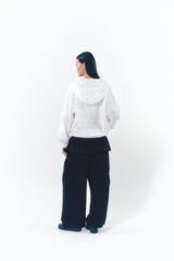 Pleats Skirt Cargo Pants Set Black